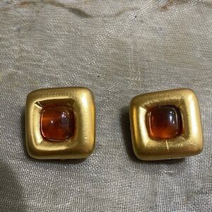Vintage Givenchy Gold-Tone Faux Amber/Cabochon Clip-on Earrings